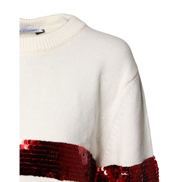 Dolce & Gabbana White Sequined Crew Neck Pullover Women's Sweater (Pre-Owned) - Picture 2 of 5